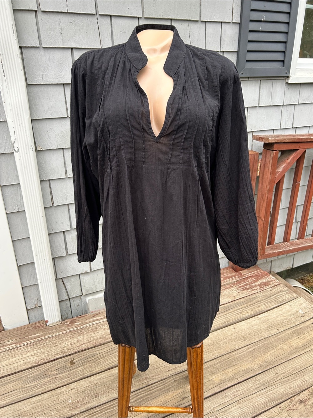 Lauren Ralph Lauren Black V-Neck Long Sleeve Swim Cover-Up Tunic med